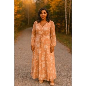 Eshakti floral romantic long sleeves modest maxi dress size 16 feminine boho